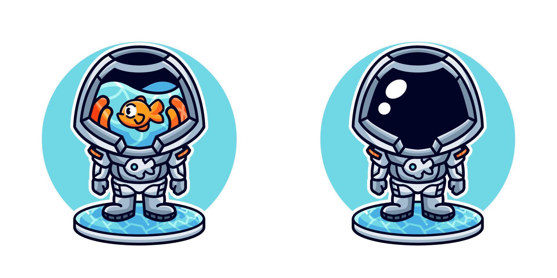 fish the astronaut cartoon illustration vector