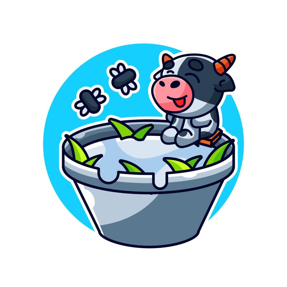 cow with milk cartoon illustration vector