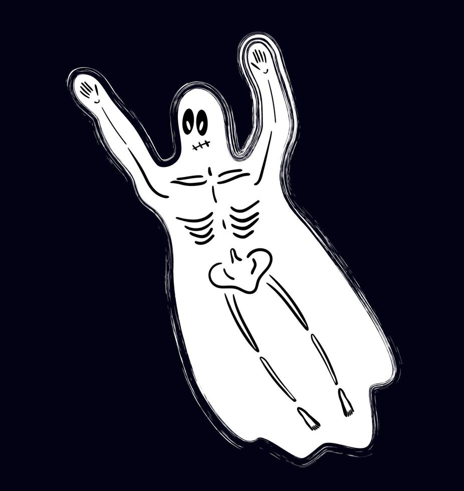 miedo siniestro fantasma con sombra esquelético spooky halloween clipart vector