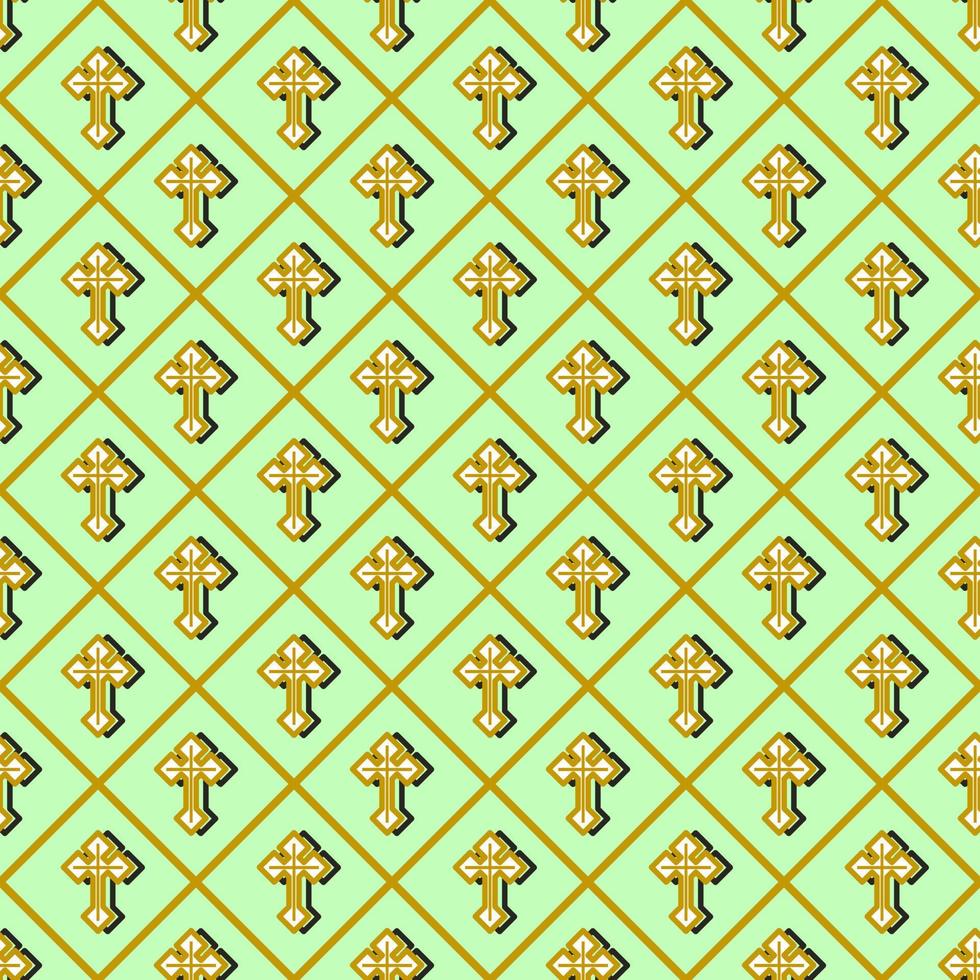Golden Crucifix with shadow and gold check line on green background vector