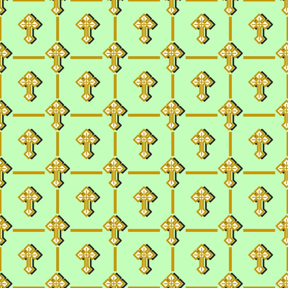 Golden Crucifix with shadow on light green background vector