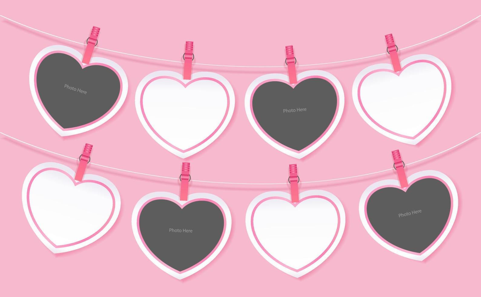 marco de fotos colgante de san valentín sobre fondo rosa vector