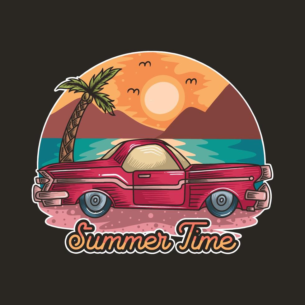 Classic car crossing the beautiful beach in summer vector