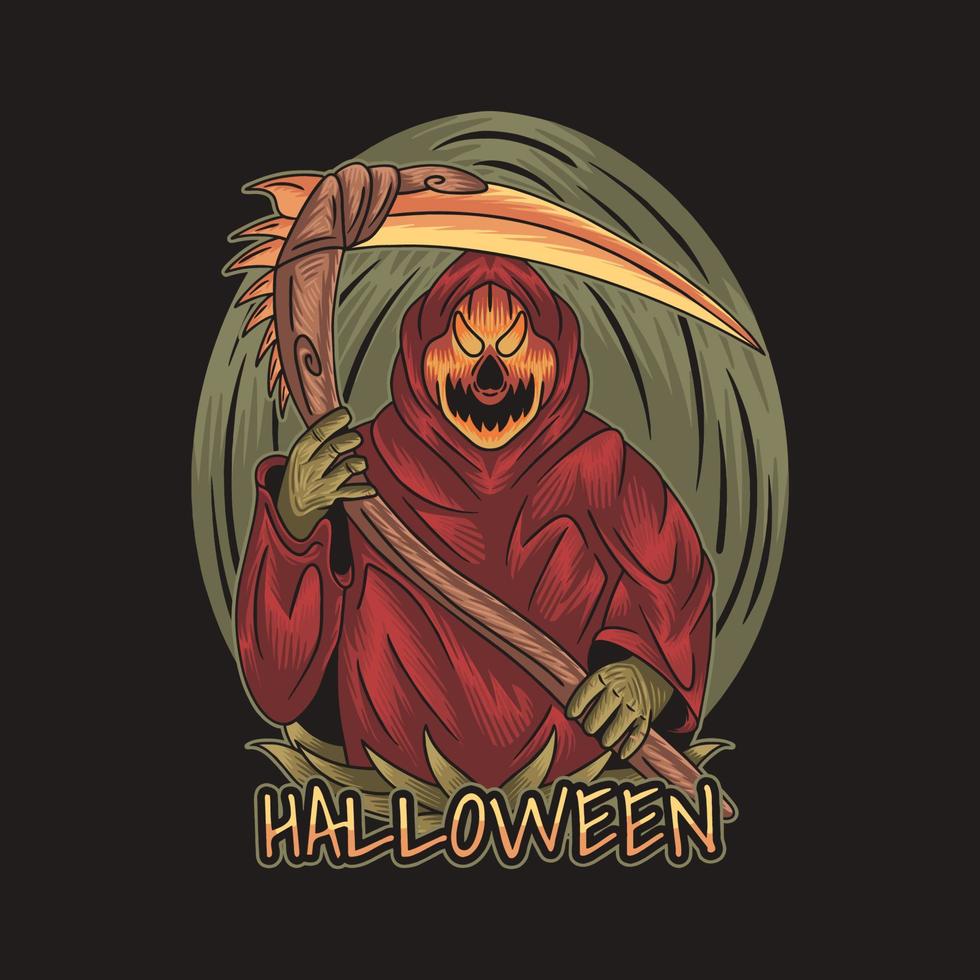 Red grim reaper holding scythe on Halloween vector