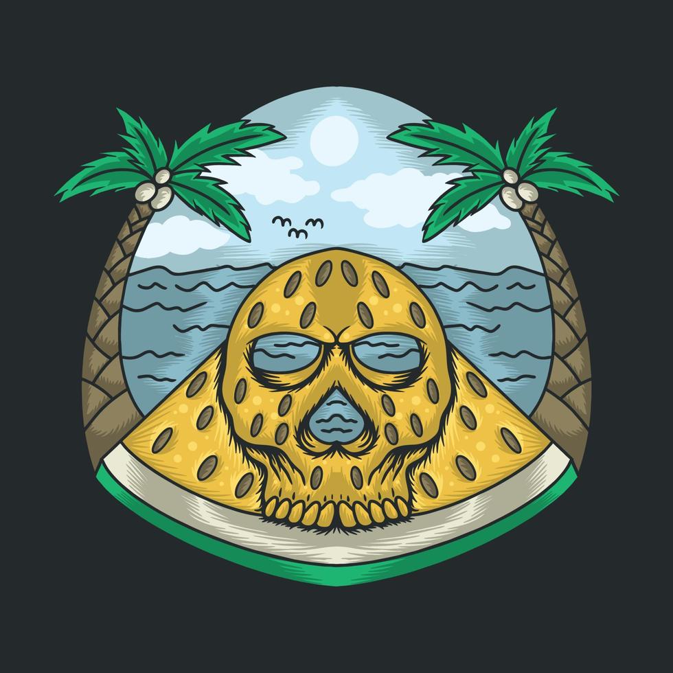 Yellow watermelon shaped skull illustration vector