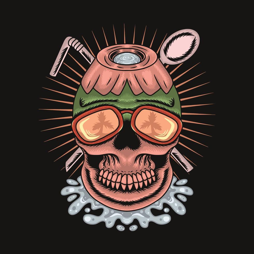 ilustración de un cráneo en forma de coco con gafas vector