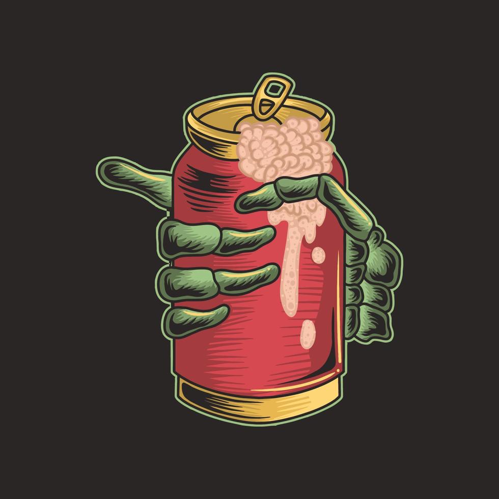 Illustration of skeleton hand holding a beer can for summer vector