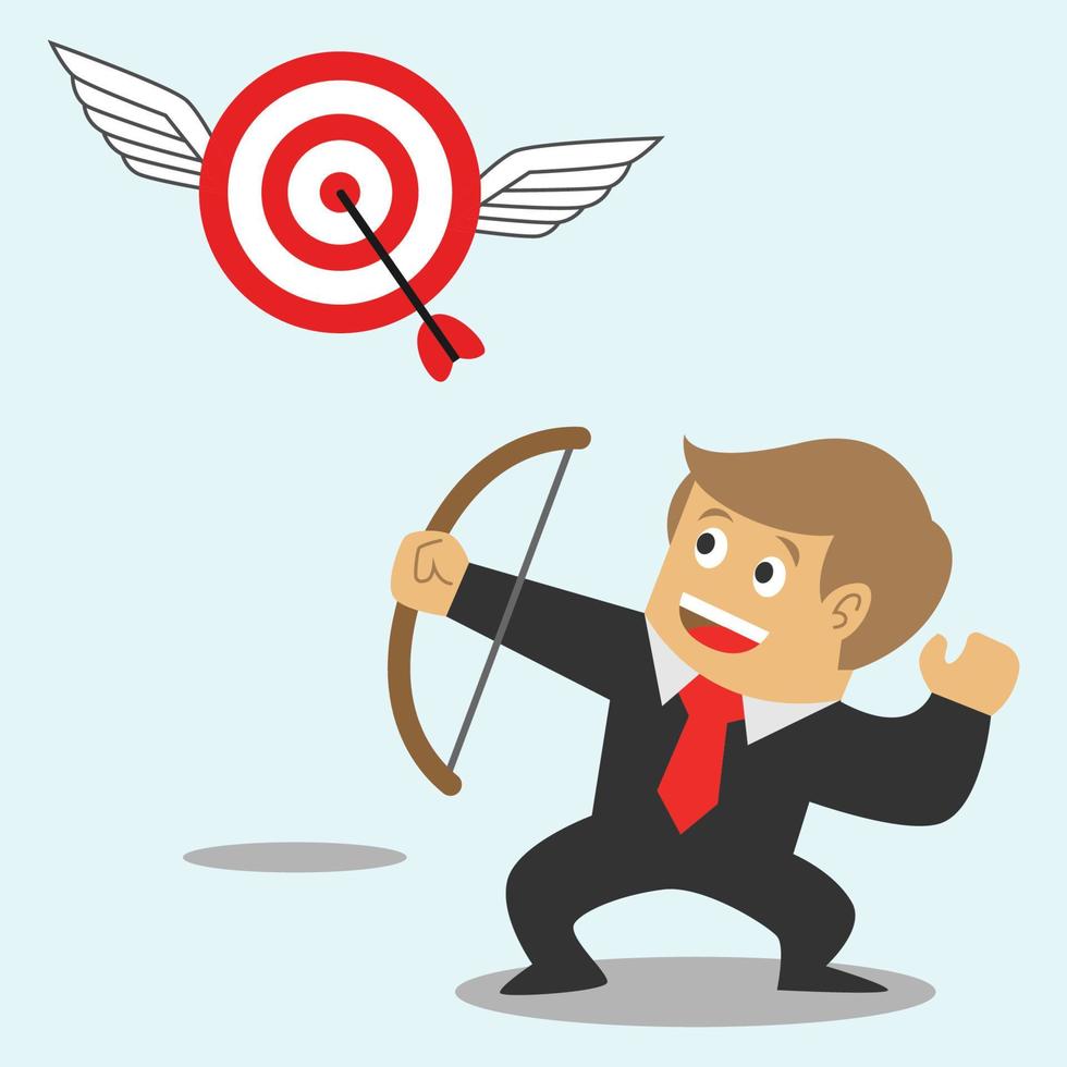 Illustration vector graphic cartoon character of flat businessman shot a target. Suitable for business content.
