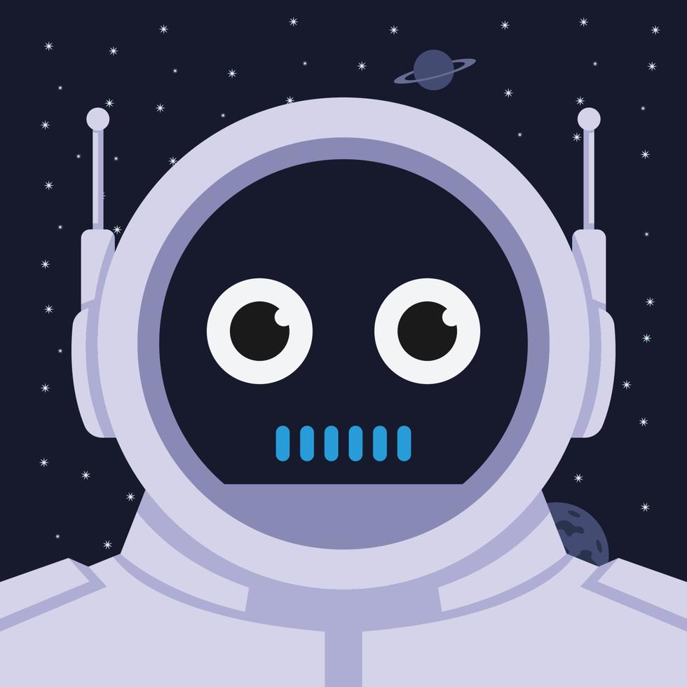 astronaut face robot flat cartoon vector illustration