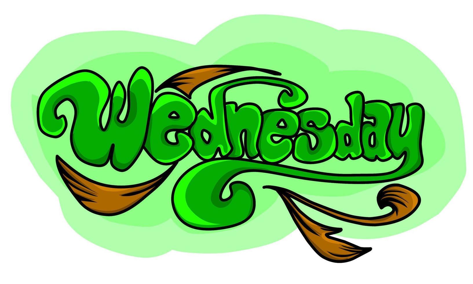 Graffiti image of Wednesday's name is green and the background is white vector