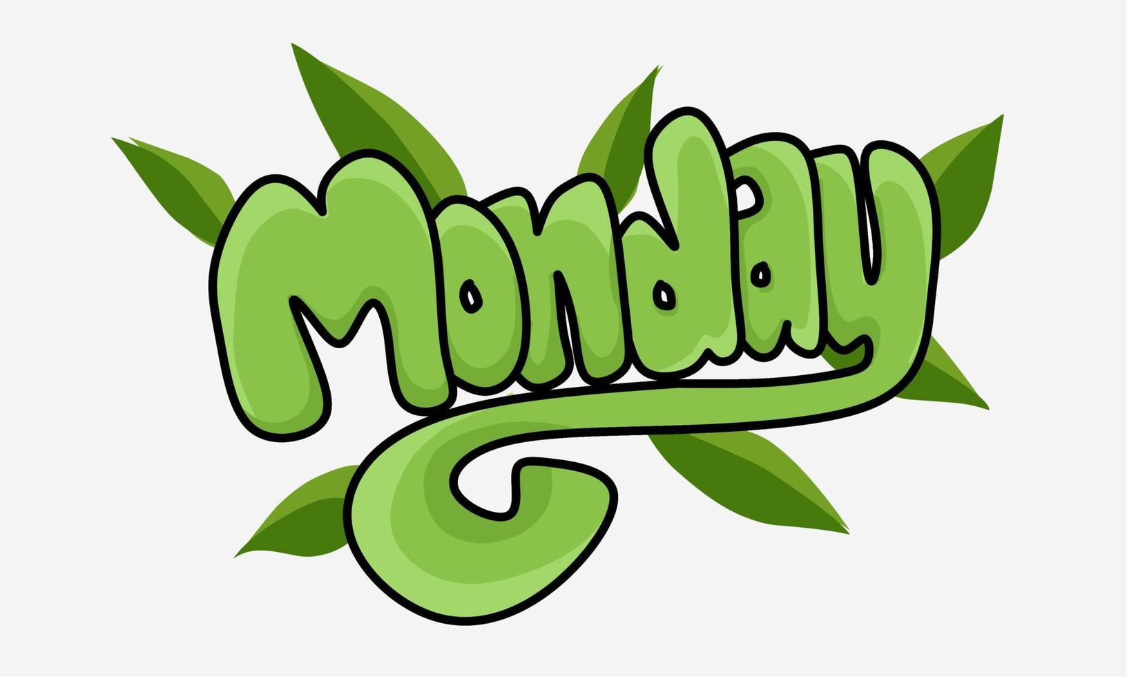 Monday's name graffiti image is green and the background is white vector