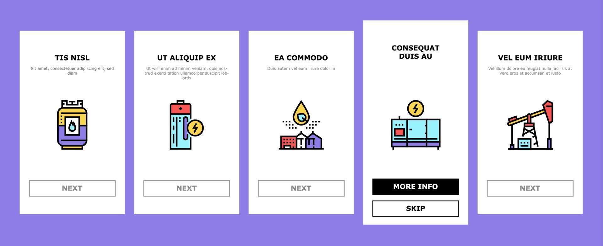 Energy Electricity And Fuel Power Onboarding Icons Set Vector