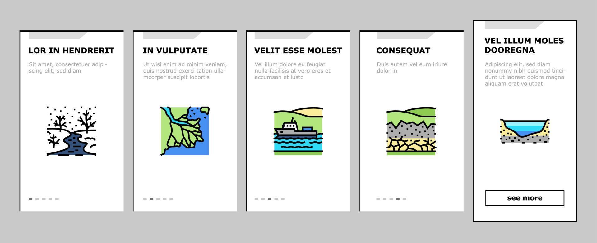 River And Lake Nature Landscape Onboarding Icons Set Vector