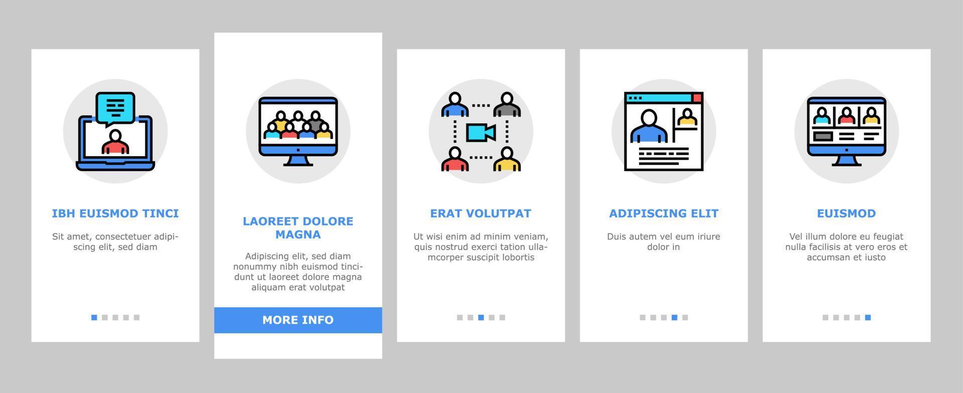 Online Video Meeting Onboarding Icons Set Vector