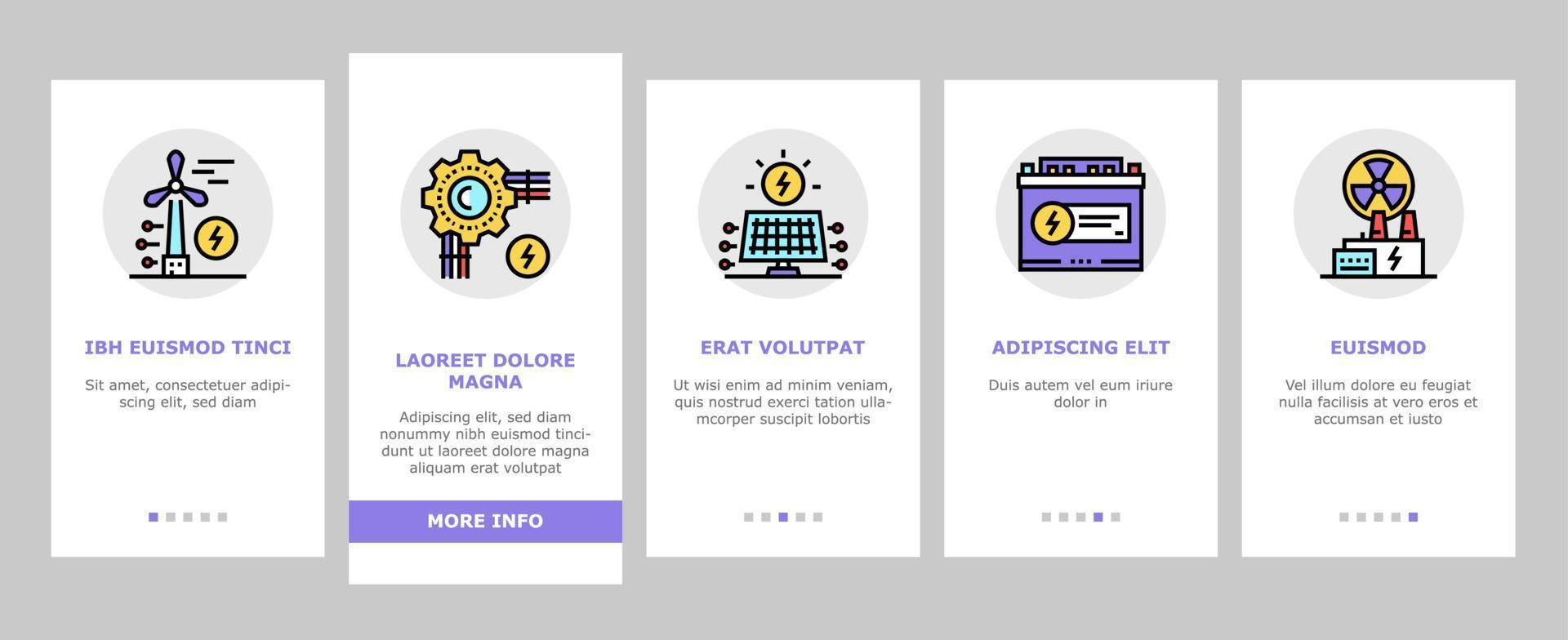 Energy Electricity And Fuel Power Onboarding Icons Set Vector