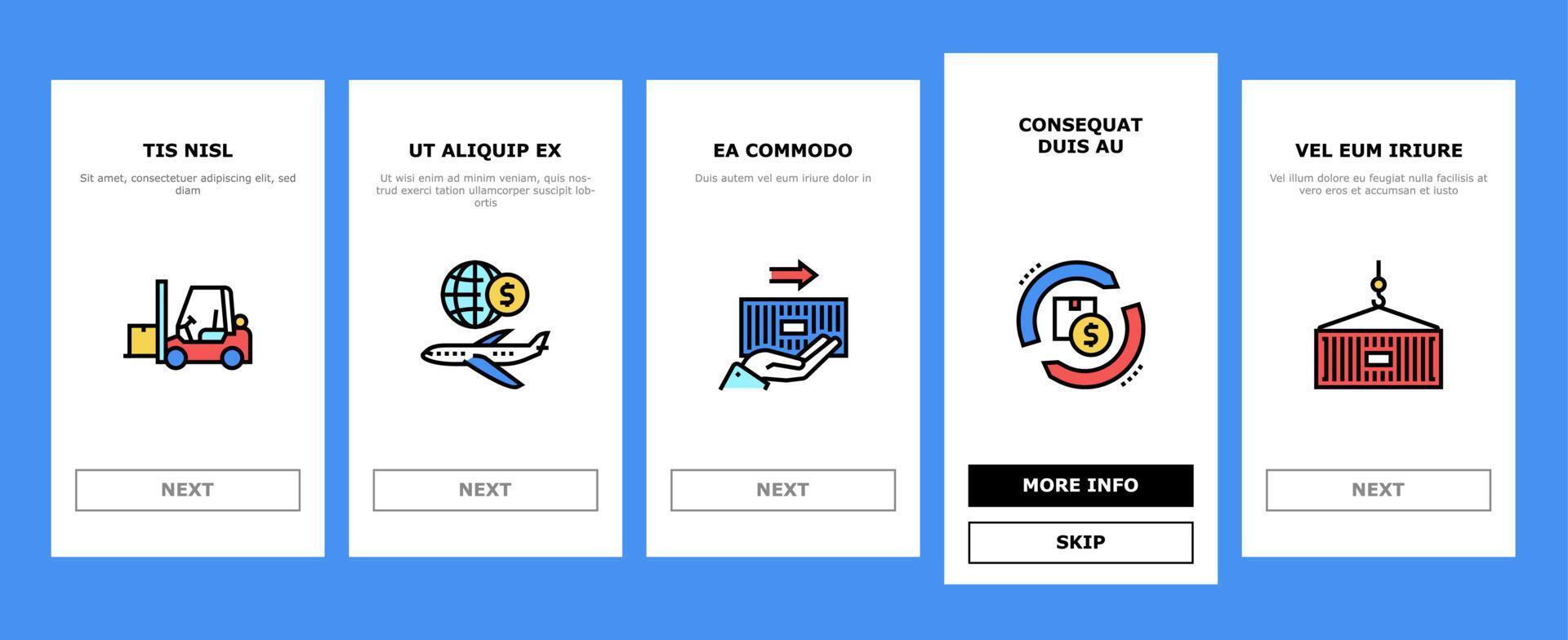 Export Import Logistic Onboarding Icons Set Vector