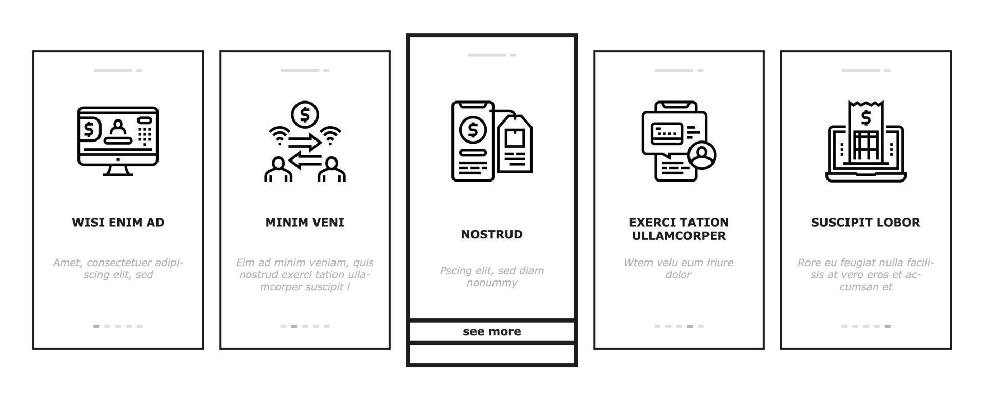 conjunto de iconos de incorporación de finanzas de banca en línea vector