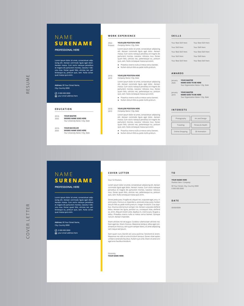 Landscape Resume or CV and Cover Letter Template. Pro Vector