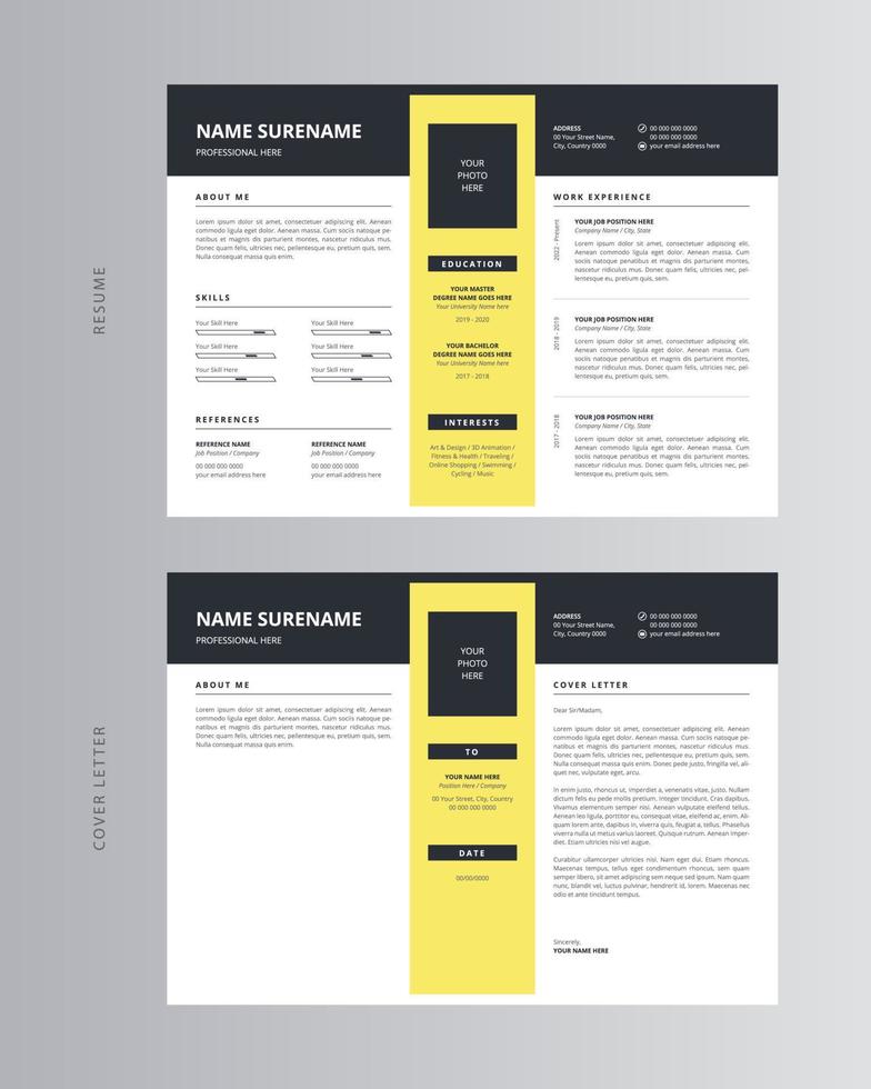 Landscape Resume or CV and Cover Letter Template. Pro Vector