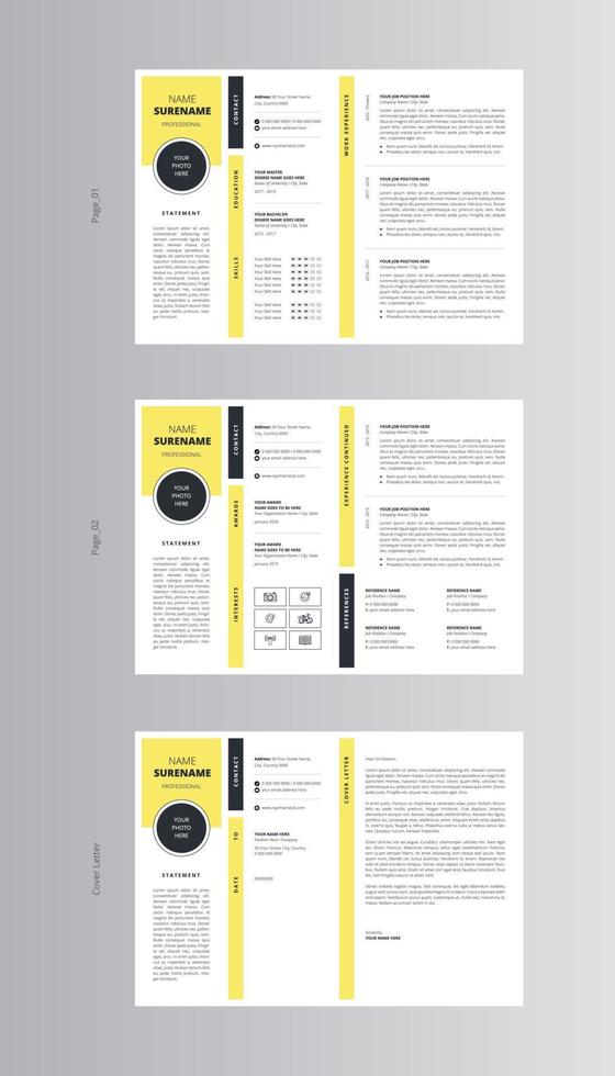 Landscape Resume or CV and Cover Letter Template. Pro Vector