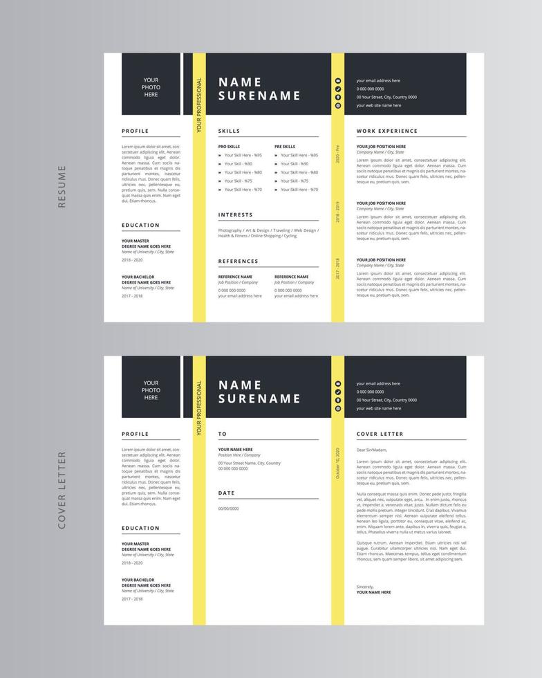 Landscape Resume or CV and Cover Letter Template. Pro Vector