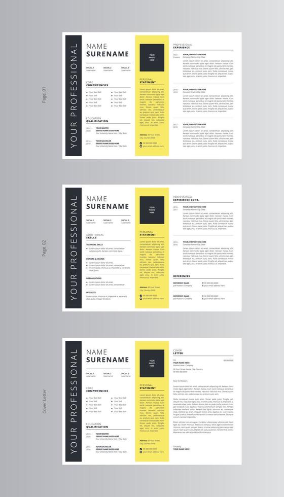 Landscape Resume or CV and Cover Letter Template. Pro Vector