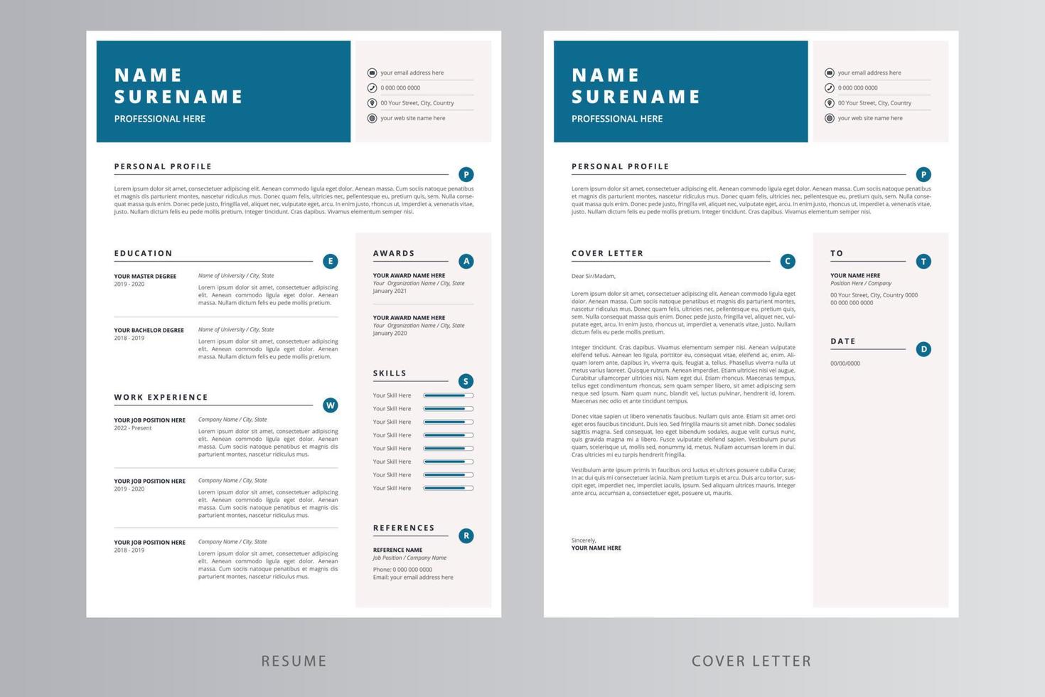 Modern Resume or CV and Cover Letter Template. Pro Vector