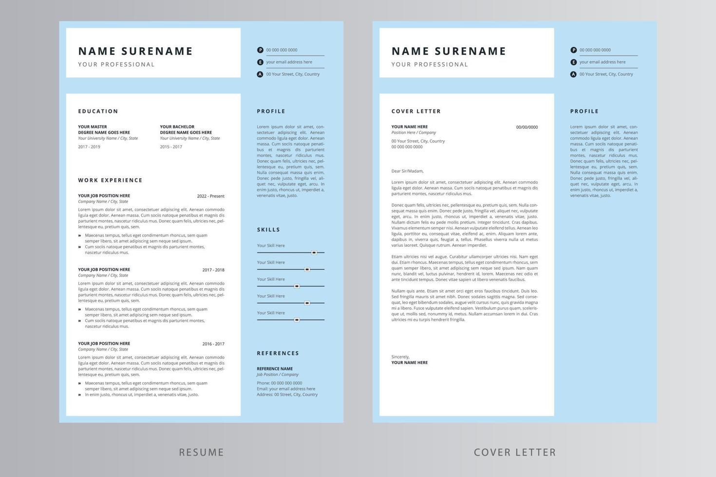 Modern Resume or CV and Cover Letter Template. Pro Vector