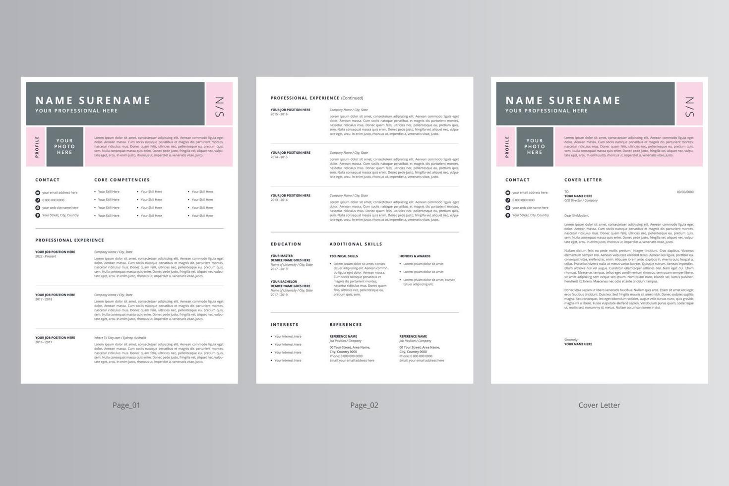 Professional Resume or CV and Cover Letter Template. Pro Vector