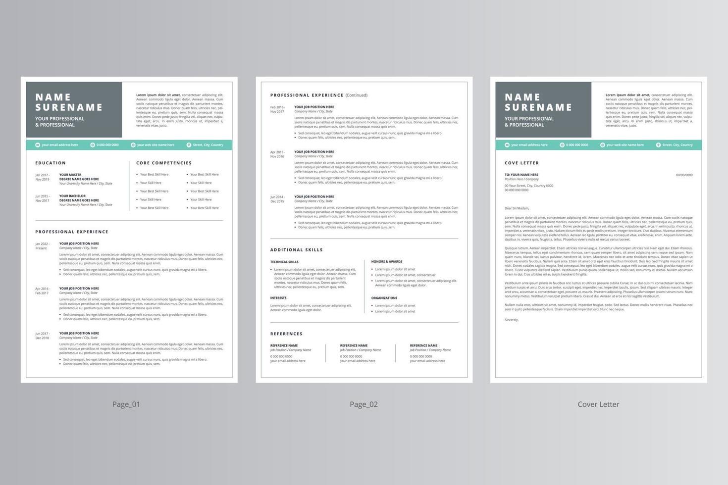 Professional Resume or CV and Cover Letter Template. Pro Vector