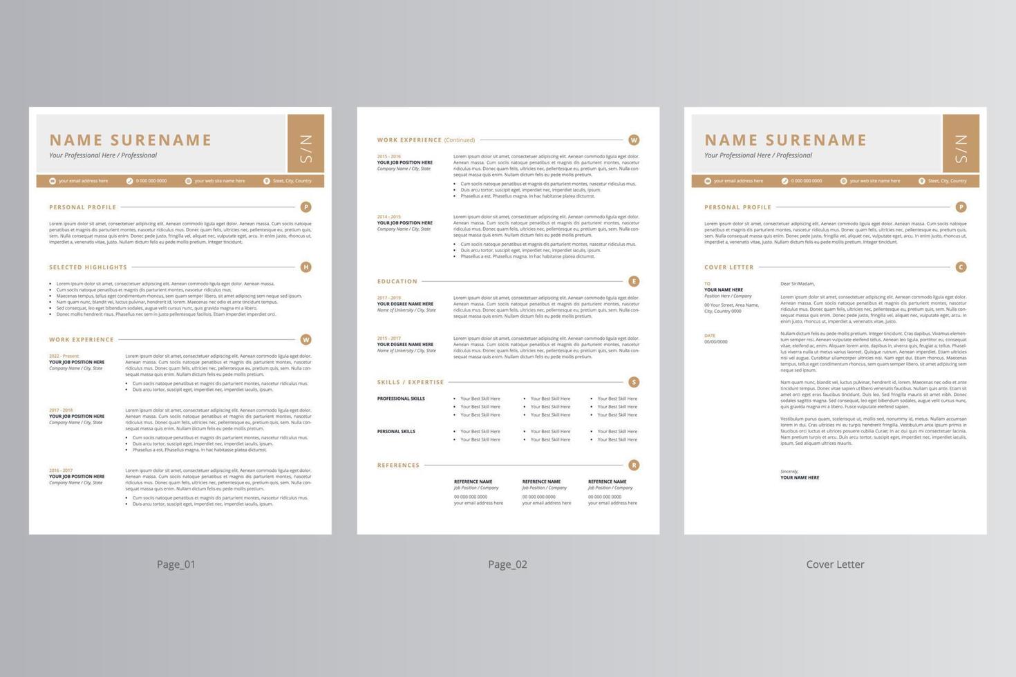 Professional Resume or CV and Cover Letter Template. Pro Vector