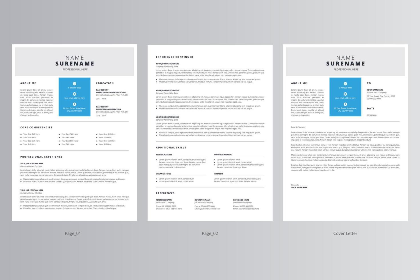 Professional Resume or CV and Cover Letter Template. Pro Vector