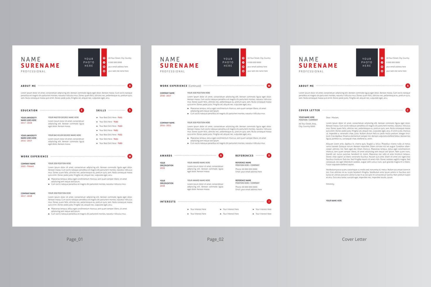 Professional Resume or CV and Cover Letter Template. Pro Vector