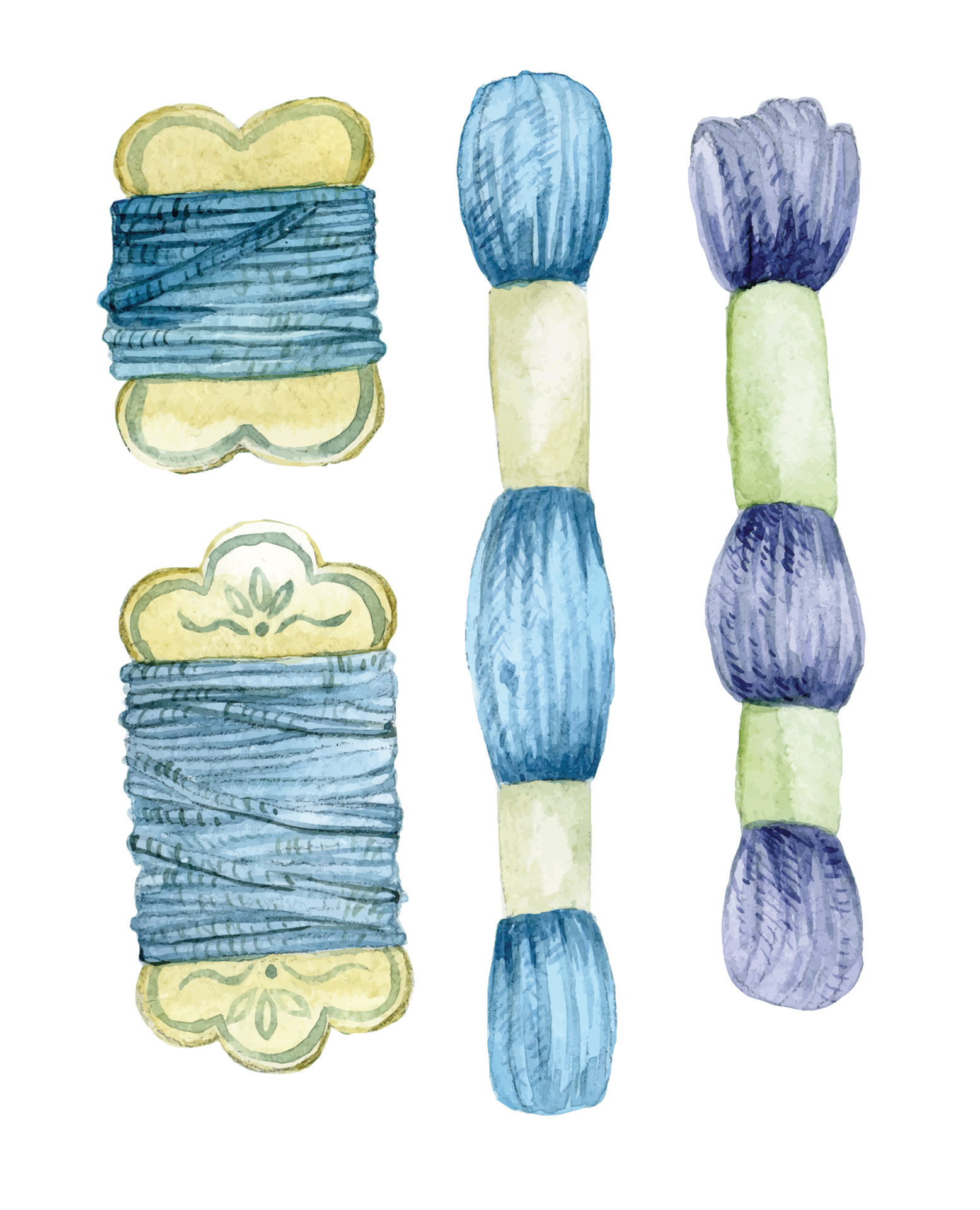 watercolor clipart. a set of threads for embroidery. drawing in vintage ...