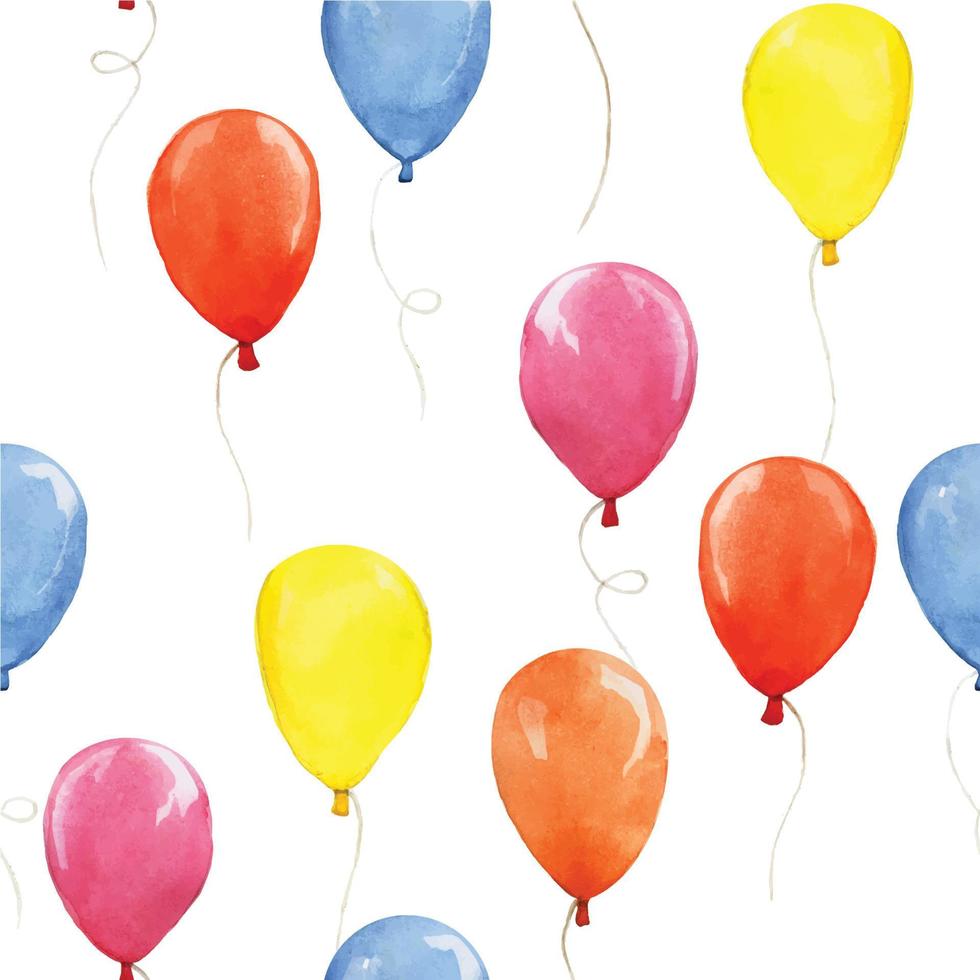 watercolor seamless pattern with festive balloons. colored balloons on a white background. symbol of holiday, birthday, party. minimalistic pattern vector