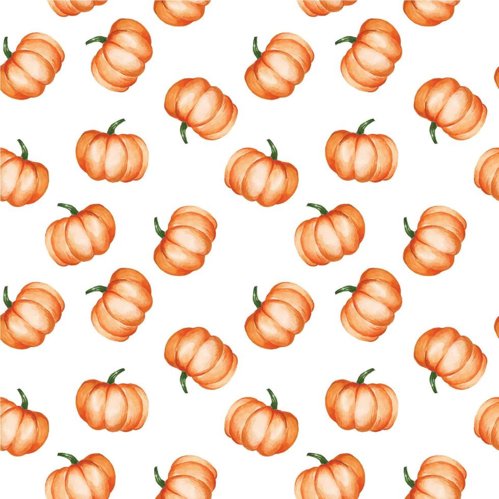 patrón sin costuras con calabazas acuarelas sobre un fondo blanco. lindo estampado sobre el tema del otoño, halloween, calabazas naranjas. verduras, cosecha de otoño. fondo para papel tapiz, tela, envoltura vector