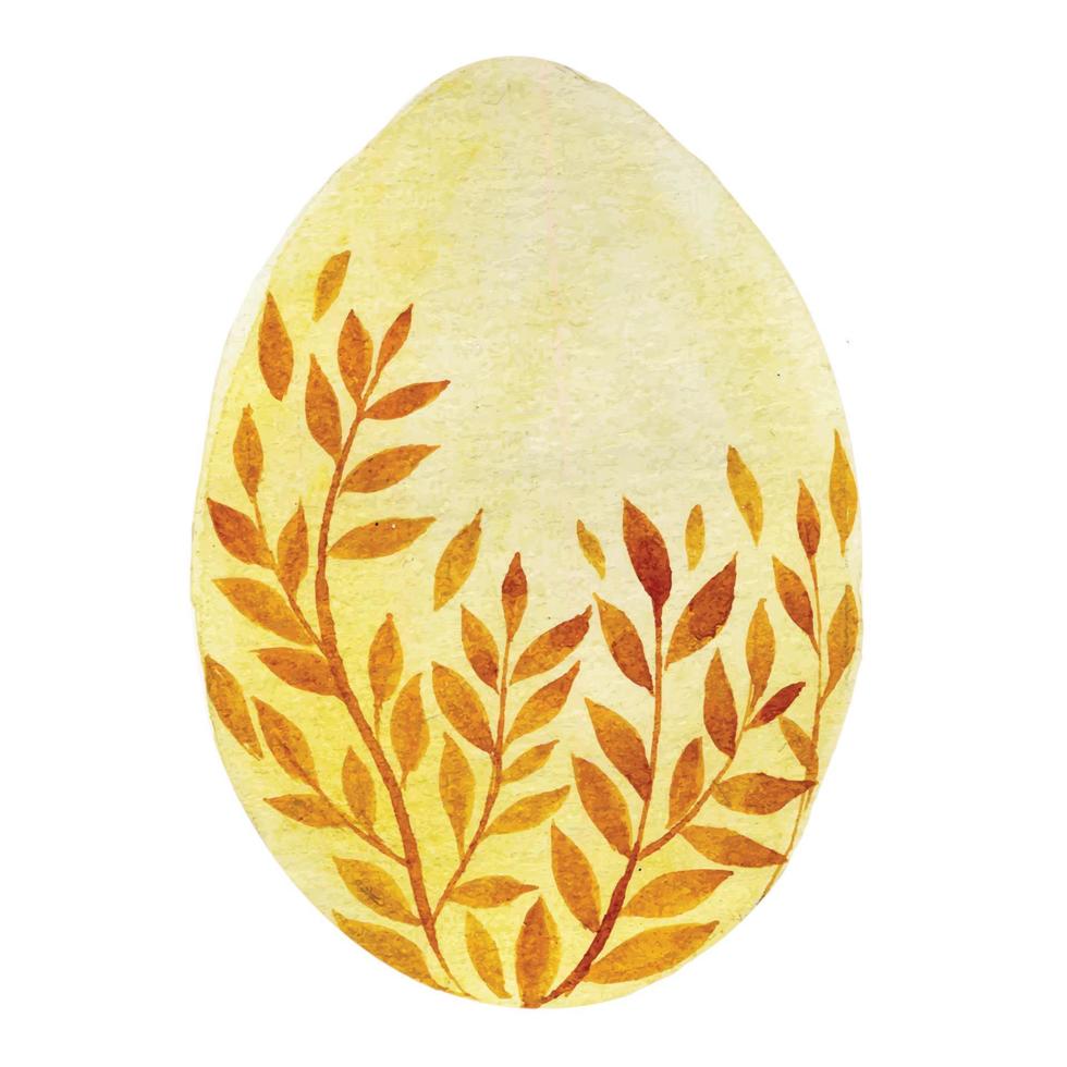 watercolor drawing by hands. Easter egg. Colored egg with drawings of leaves and flowers. natural colors, boho style vector
