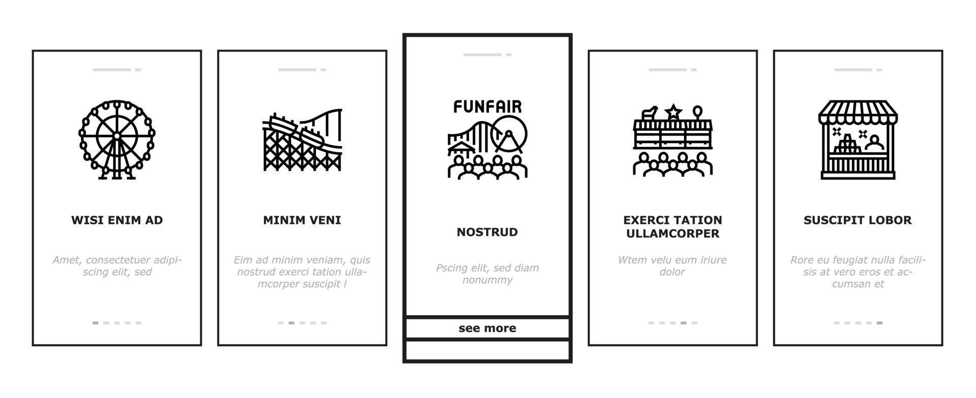 Amusement Park Entertainment Onboarding Icons Set Vector