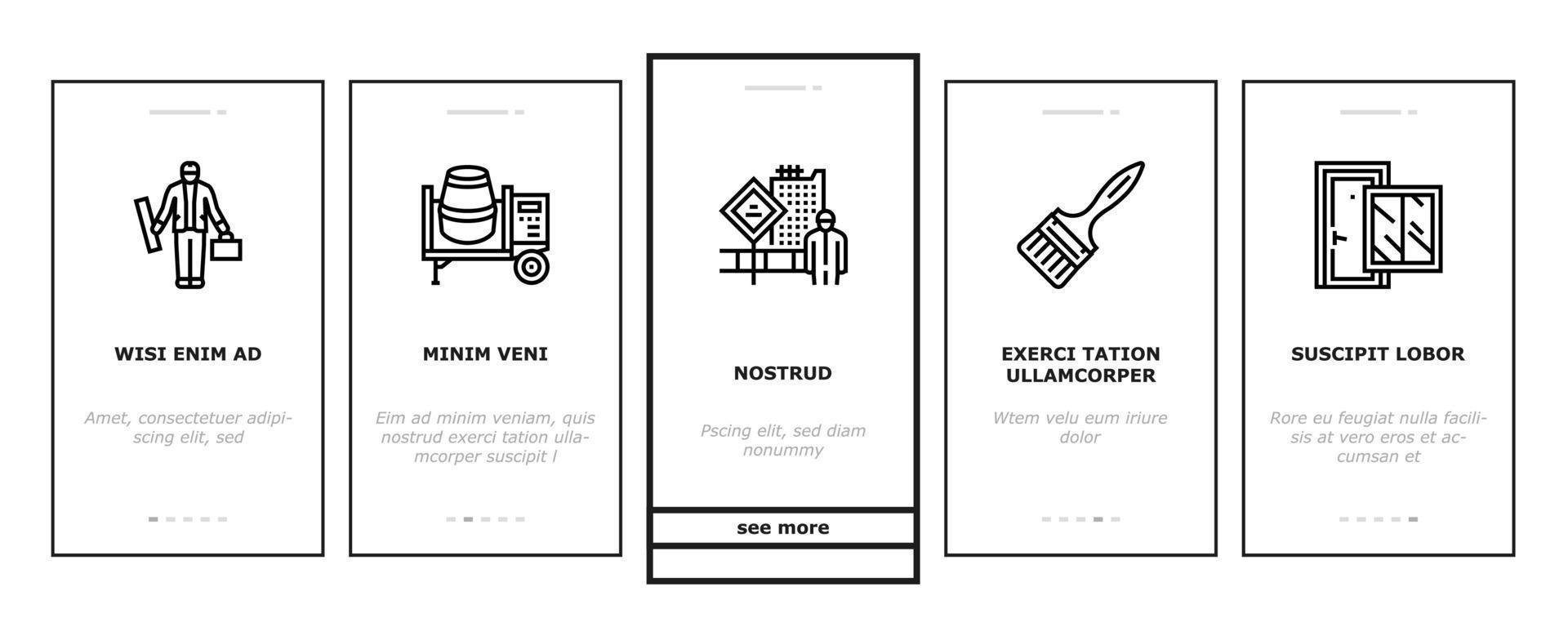 Construction Building And Repair Onboarding Icons Set Vector