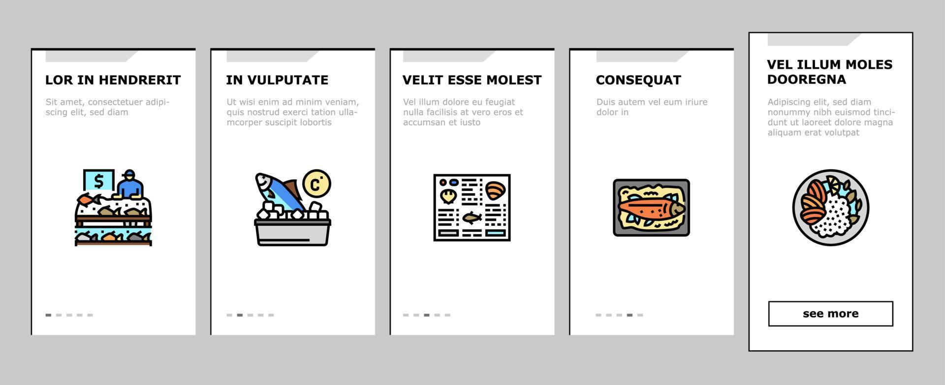Seafood Cooked Food Dish Menu Onboarding Icons Set Vector