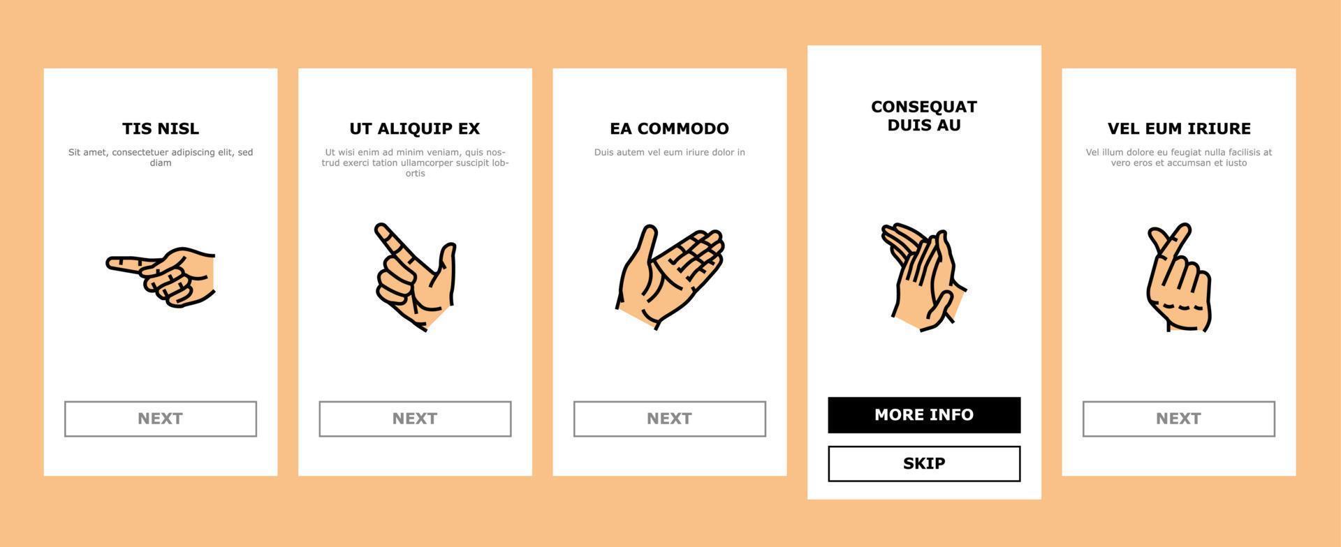 Hand Gesture And Gesticulate Onboarding Icons Set Vector