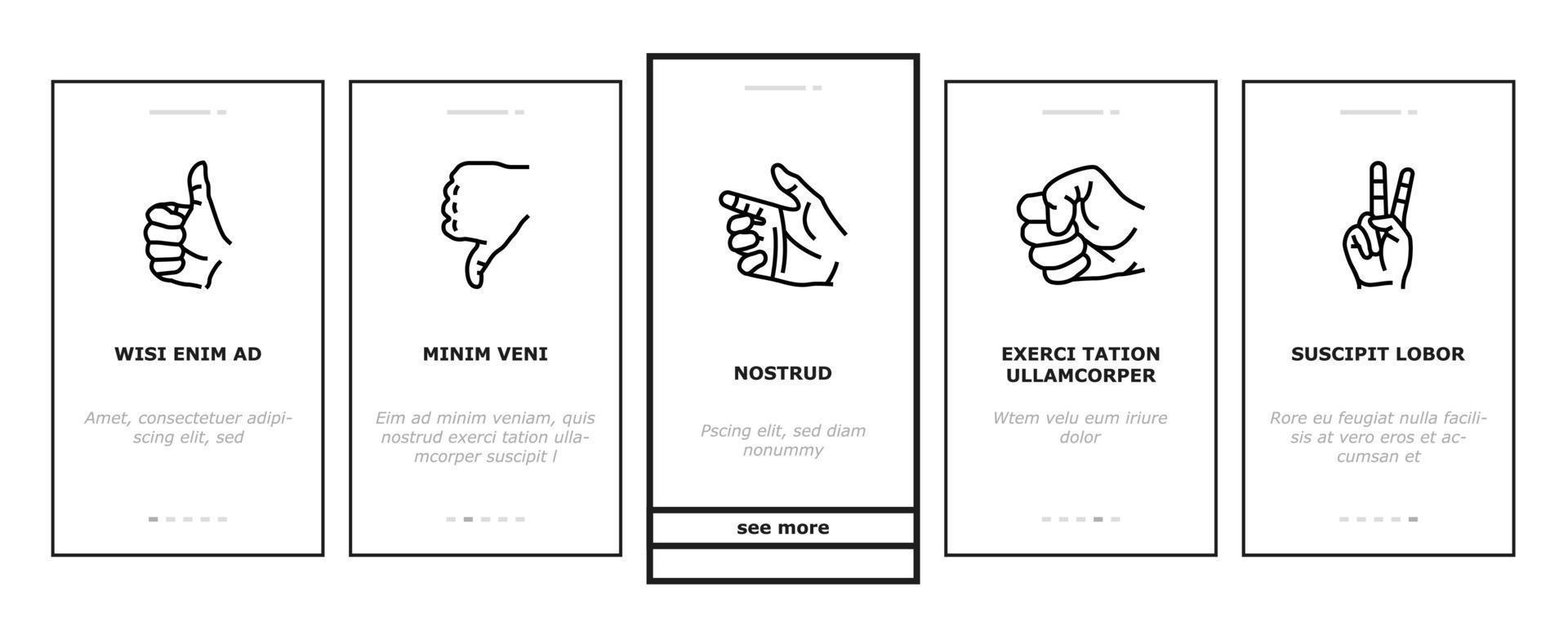 Hand Gesture And Gesticulate Onboarding Icons Set Vector