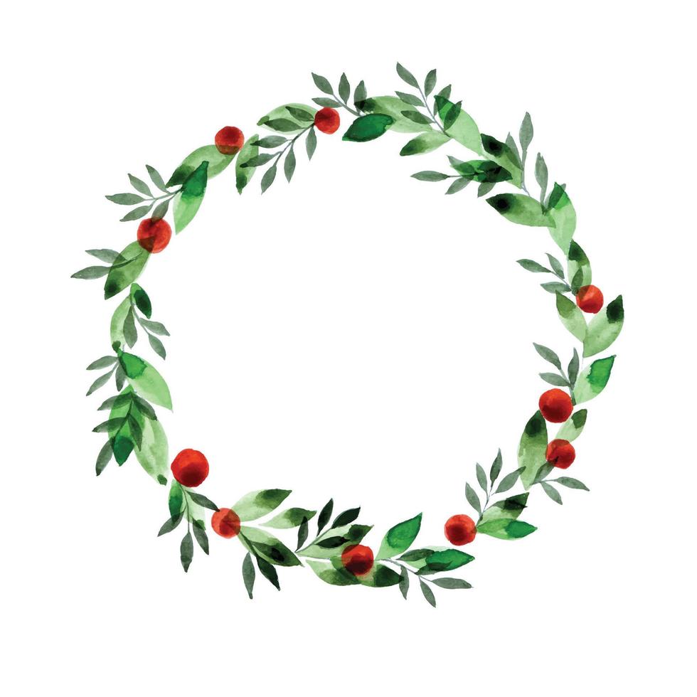 watercolor drawing wreath of simple leaves and fruits, berries. round frame, wreath isolated on white background. simple abstract drawing, clipart vector