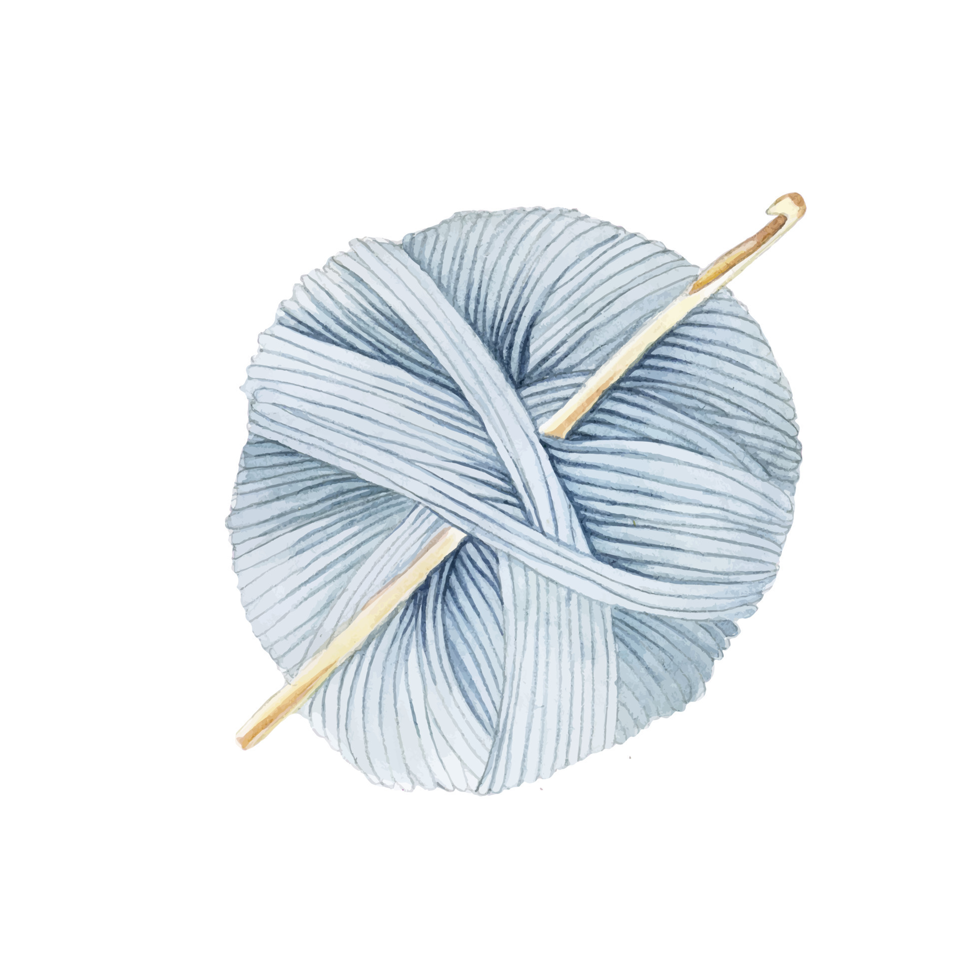 watercolor drawing of a skein of woolen yarn and a wooden crochet hook.  cute pattern, symbol of knitting, crocheting, handmade, homework. vintage  style. 9770391 Vector Art at Vecteezy