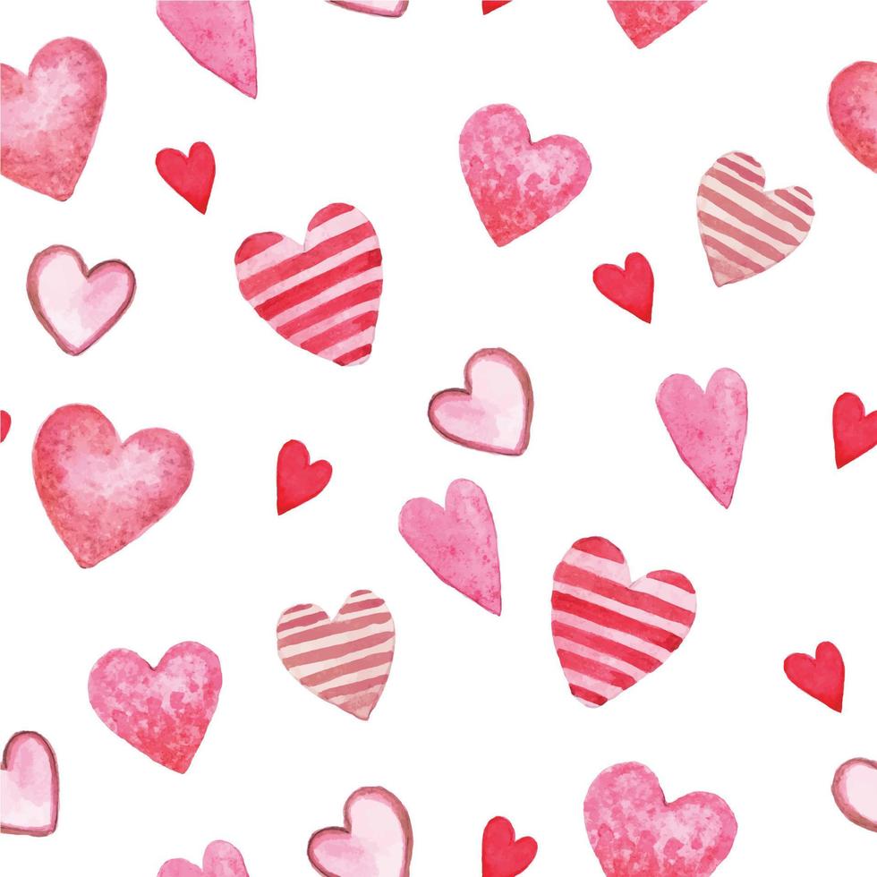 watercolor seamless pattern with cute pink hearts on a white background. valentine's day print. vector