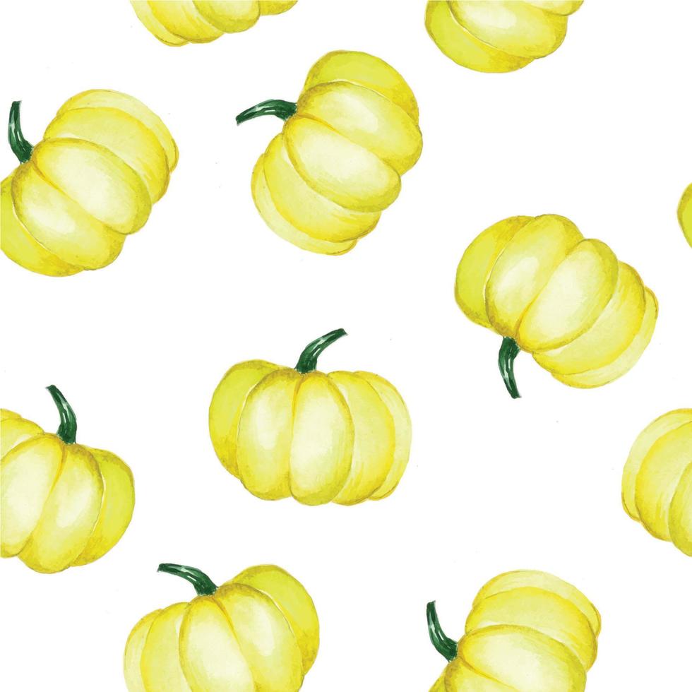 ilustración acuarela, patrones sin fisuras con lindas calabazas amarillas. fondo para halloween, día de acción de gracias. calabazas amarillas sobre un fondo blanco. impresión simple para tela, papel tapiz, envoltura vector