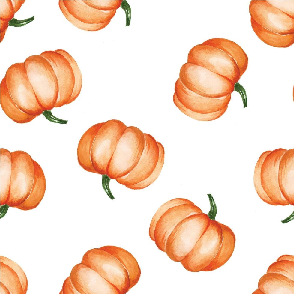 lindo patrón de acuarela con calabazas naranjas sobre un fondo blanco. imprime sobre el tema del otoño, halloween, acción de gracias. patrón minimalista para papel pintado, textil, papel de regalo vector