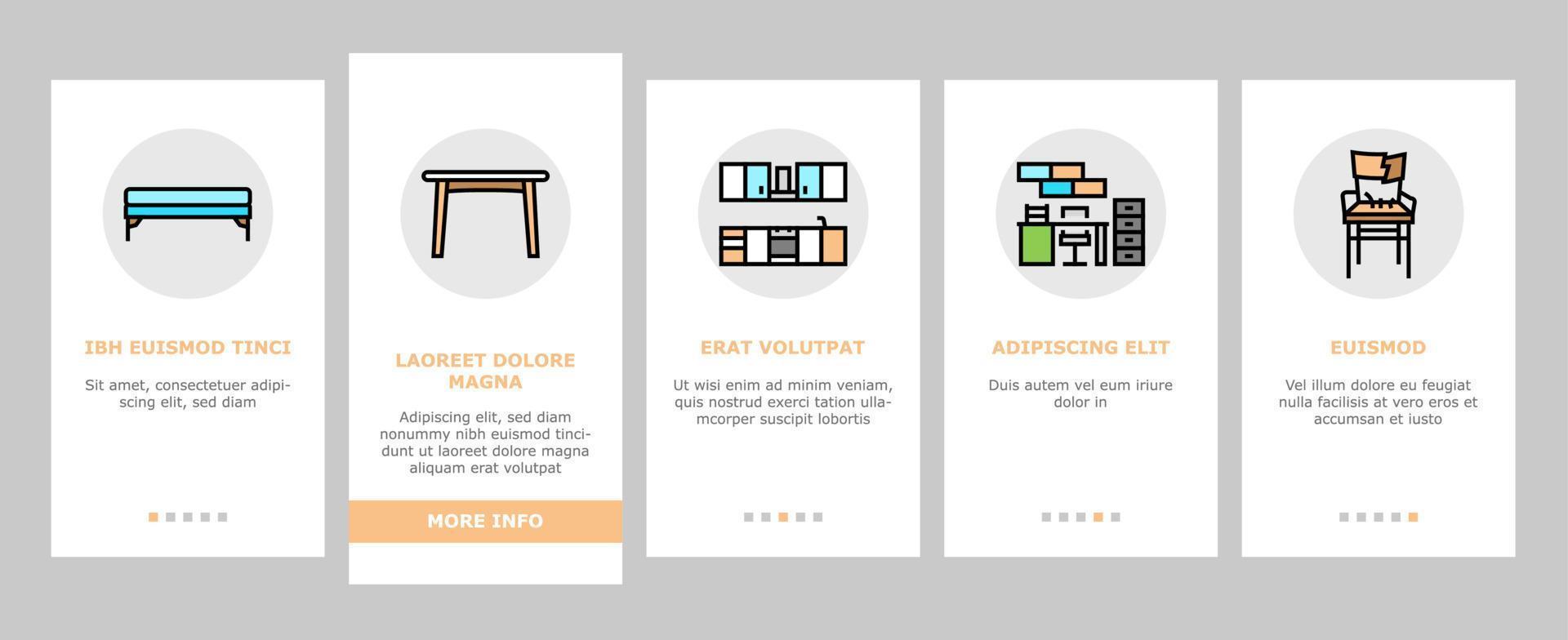 Furniture For Home And Backyard Onboarding Icons Set Vector