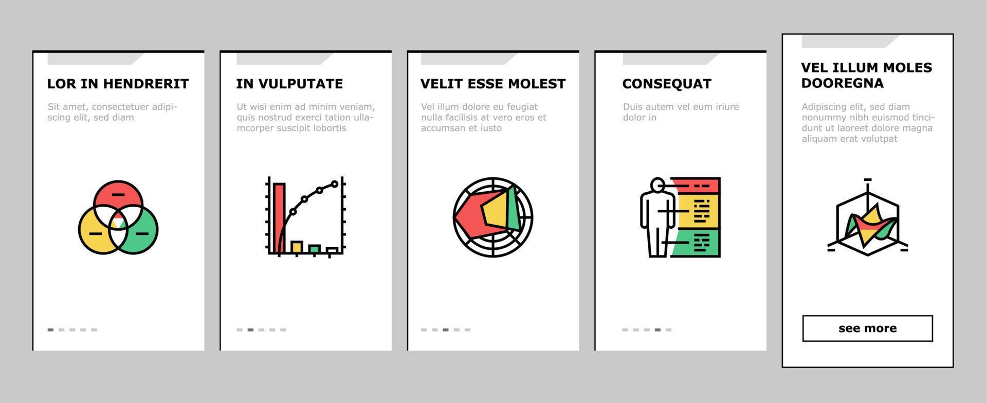 Graph For Analyzing And Research Onboarding Icons Set Vector
