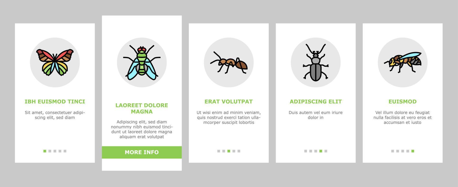 Insect, Spider And Bug Wildlife Onboarding Icons Set Vector